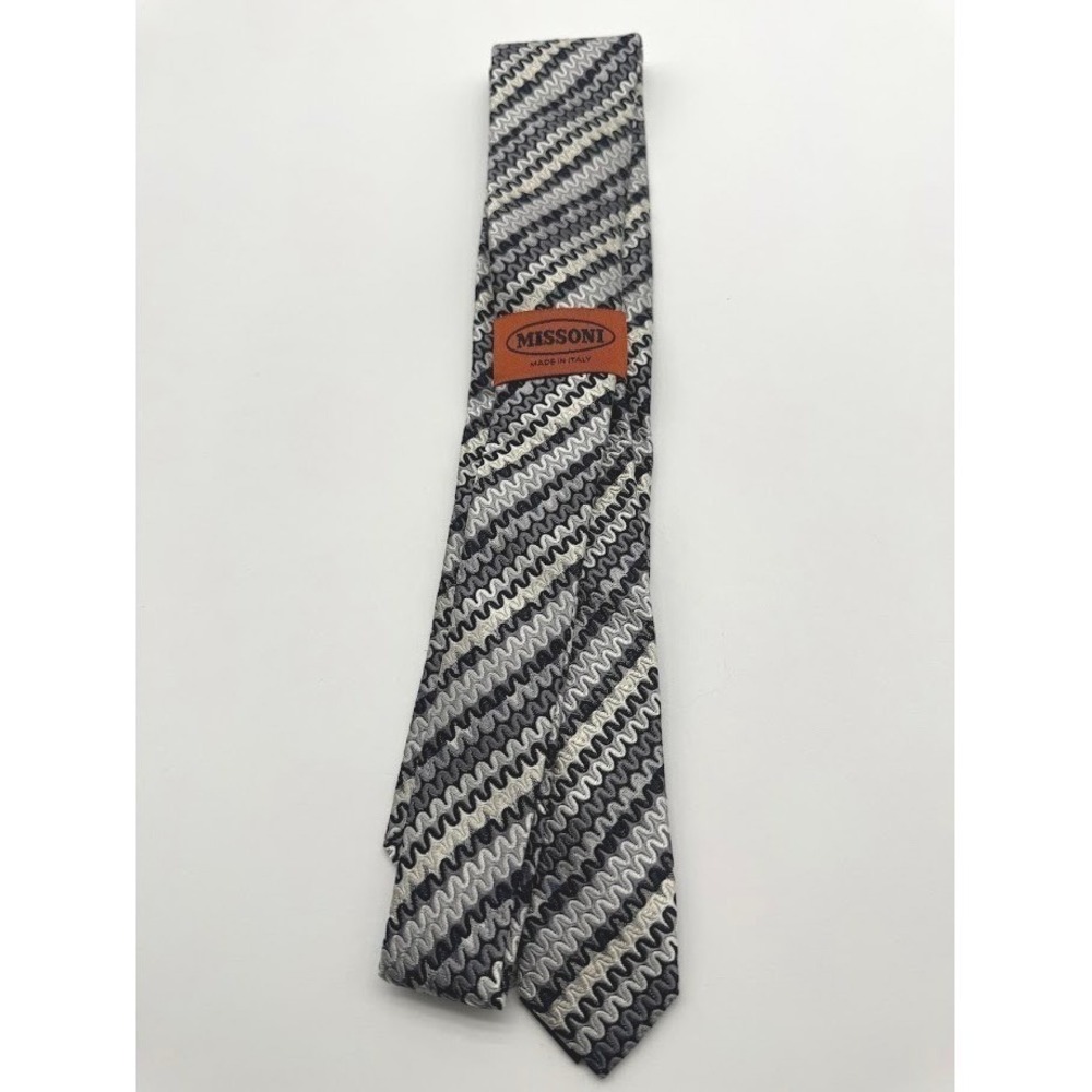 Missoni Men 100% Silk Tie Black Gray Zigzag Chevron Made Italy NEW No Tags
